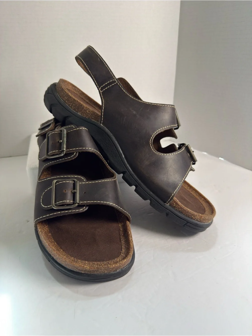 Men's Brown Leather Adjustable Two-Strap Sandals Sz 12M
